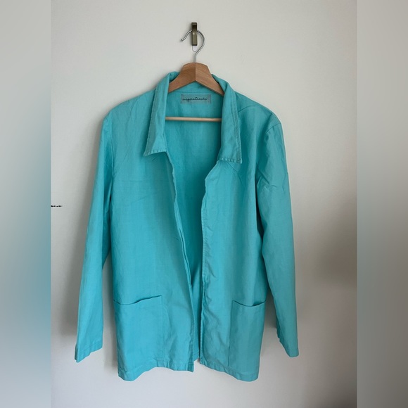 Two piece mint blazer and pants - 100% linen - Picture 4 of 5